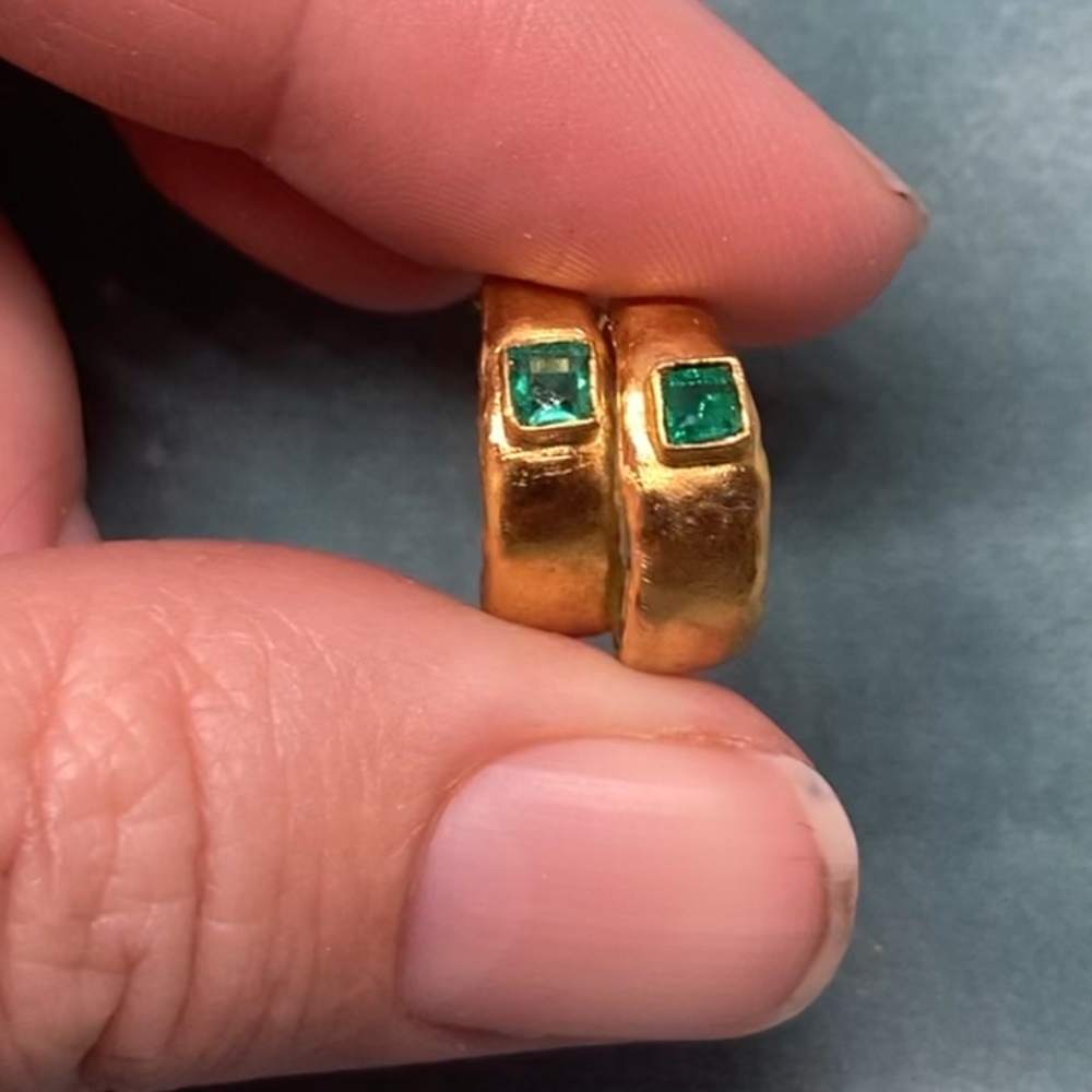 Emerald and Gold Hoops
